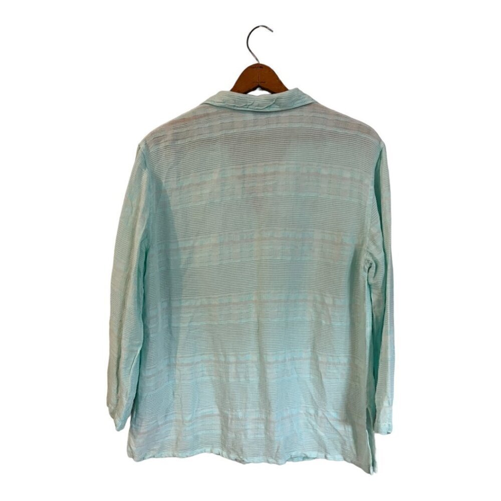 Fresh Produce Linen Blend Top Blouse Green Long Sleeves Button Up Medium - Picture 2 of 5